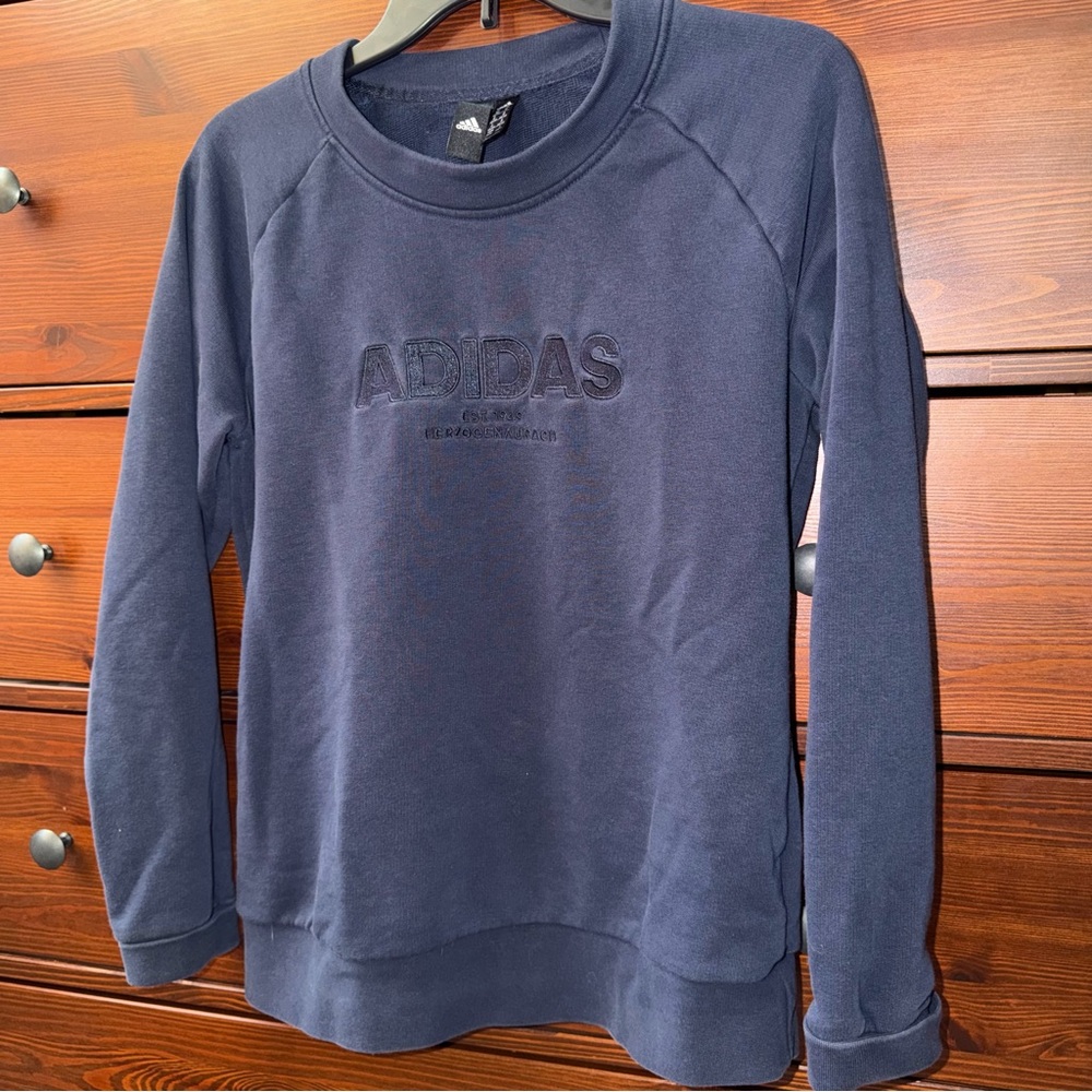 Adidas Navy Blue Embroidered Logo Crewneck Sweatshirt Size Medium - Picture 4 of 4